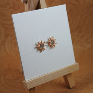 Dainty Rosegold Starburst Rhinestone Stud Earrings